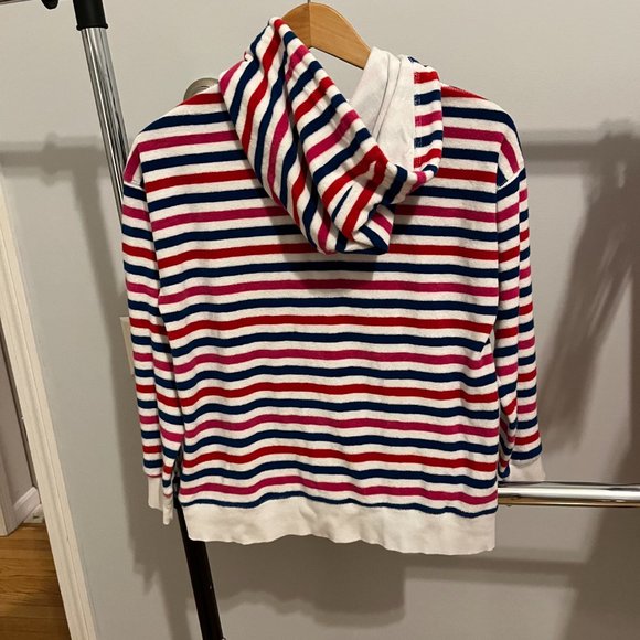 Lands' End Terry Red White Blue Hoodie Size Medium Petite - Picture 6 of 8